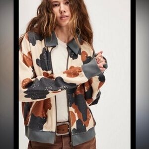 Free people Cabin Cardi zip up fleece bomber jacket in happy cow
